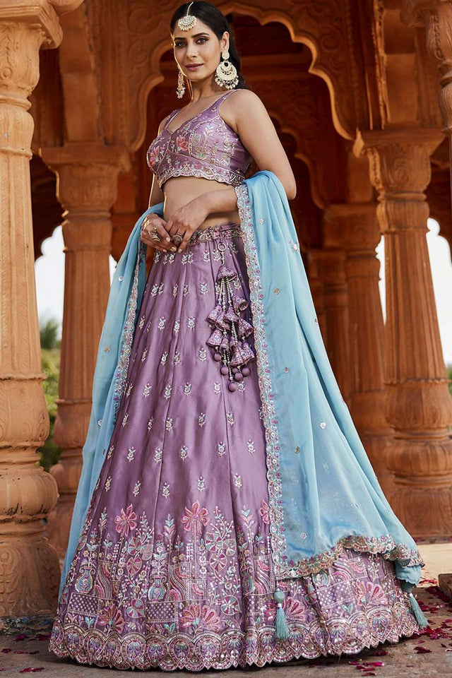 Lavender Heavy Embroidered Georgette Lehenga (ACZ8937)