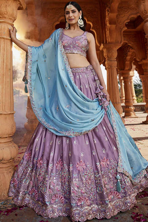 Lavender Heavy Embroidered Georgette Lehenga (ACZ8937)