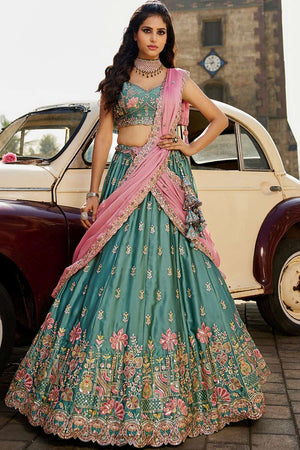 Green Heavy Embroidered Georgette Lehenga (ACZ8938)