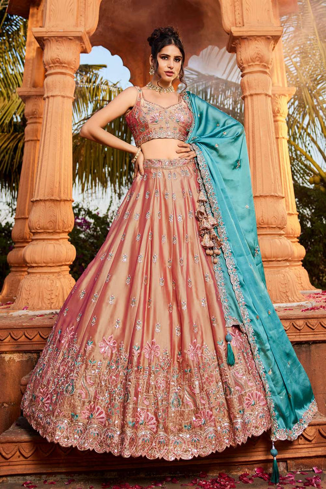 Beige Heavy Embroidered Georgette Lehenga (ACZ8939)