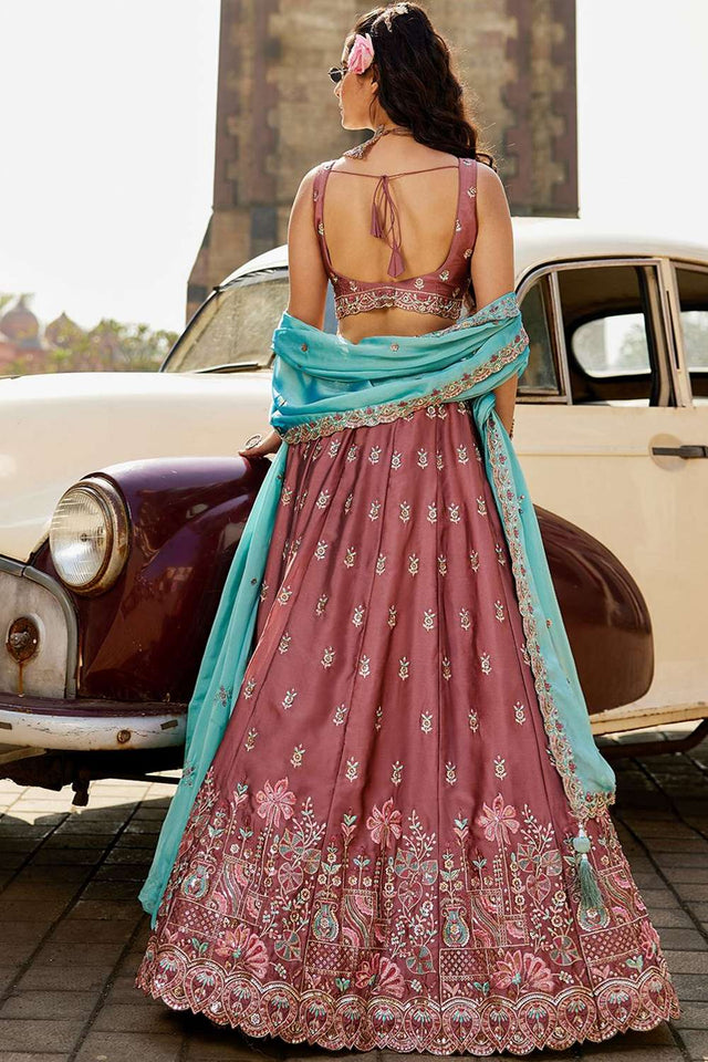 Pink Heavy Embroidered Georgette Lehenga (ACZ8940)