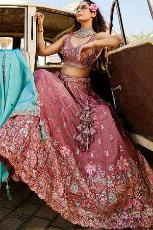 Pink Heavy Embroidered Georgette Lehenga (ACZ8940)