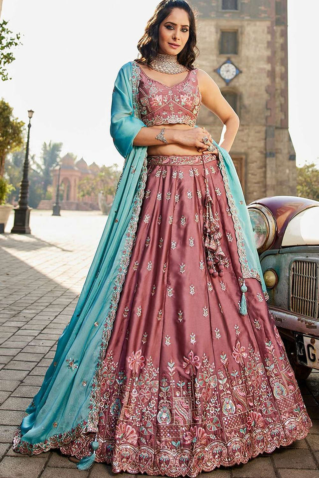 Pink Heavy Embroidered Georgette Lehenga (ACZ8940)