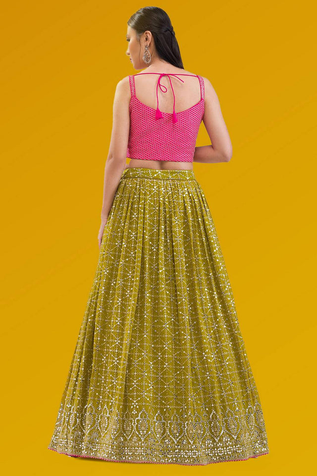 Yellow Sequin Georgette Lehenga