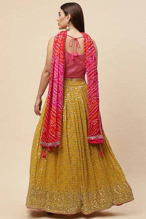 Yellow Sequin Georgette Lehenga