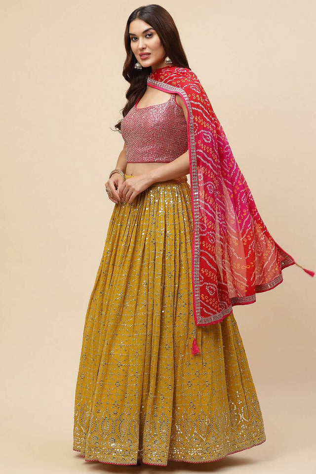 Yellow Sequin Georgette Lehenga