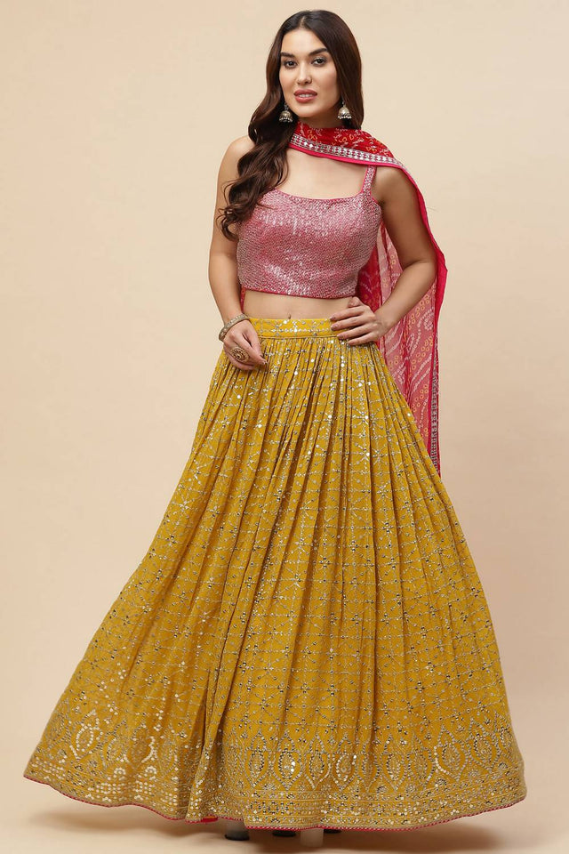 Yellow Sequin Georgette Lehenga
