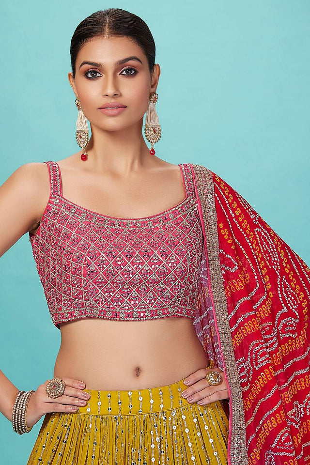 Yellow Sequin Georgette Lehenga