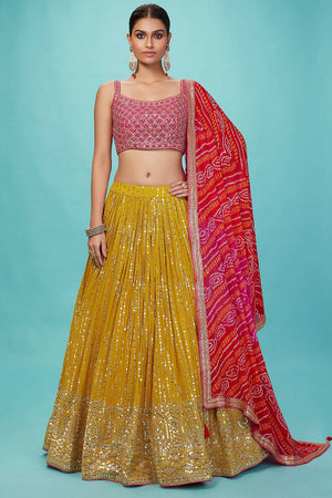 Yellow Sequin Georgette Lehenga