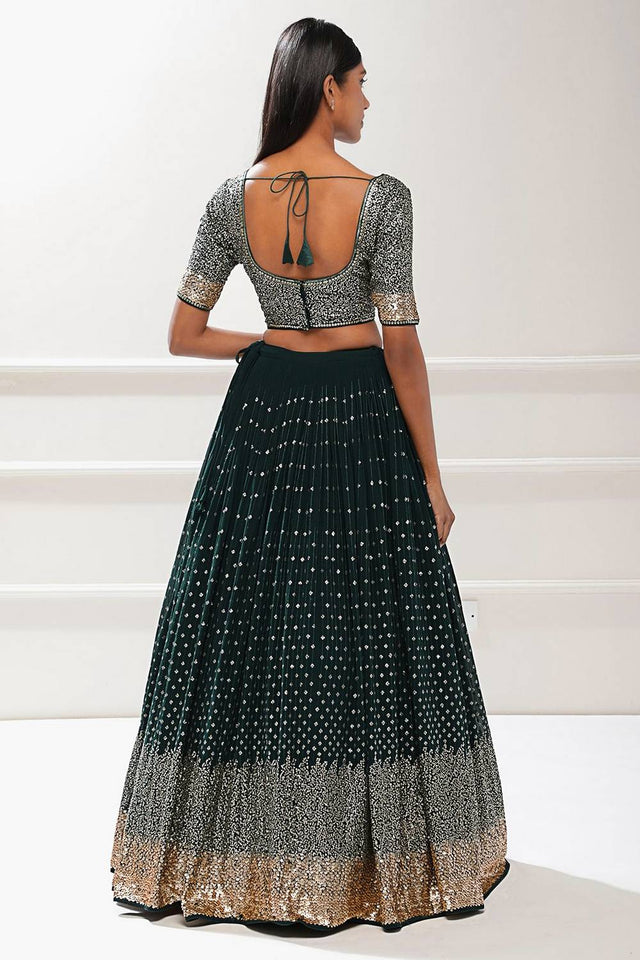 Green Sequin Georgette Lehenga