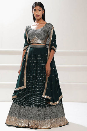 Green Sequin Georgette Lehenga