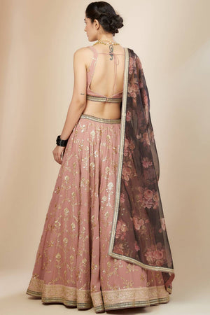 Pink Embroidered Georgette Lehenga