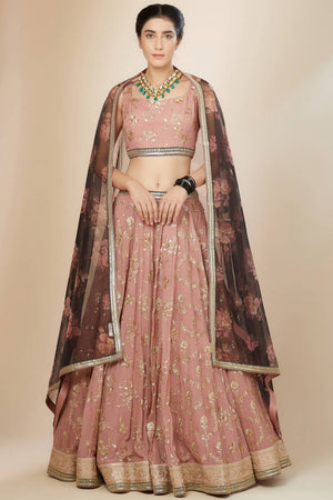 Pink Embroidered Georgette Lehenga
