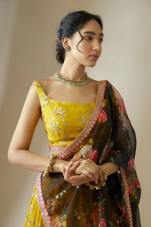 Yellow Embroidered Georgette Lehenga