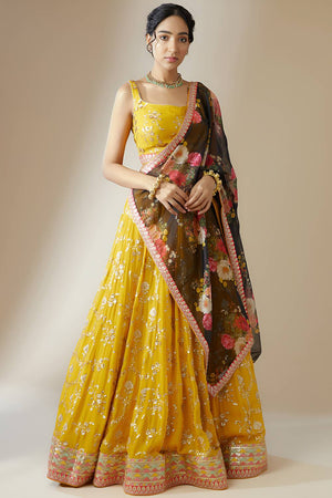 Yellow Embroidered Georgette Lehenga
