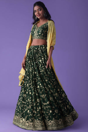 Green Embroidered Georgette Lehenga