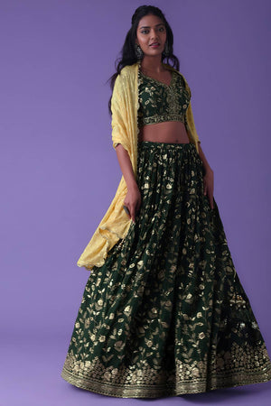 Green Embroidered Georgette Lehenga