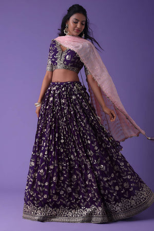 Violet Embroidered Georgette Lehenga
