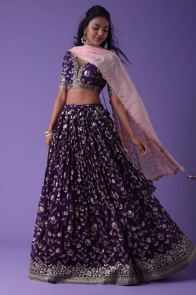 Violet Embroidered Georgette Lehenga