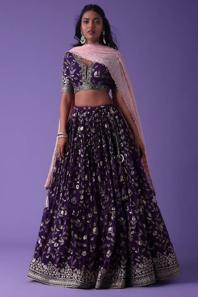 Violet Embroidered Georgette Lehenga
