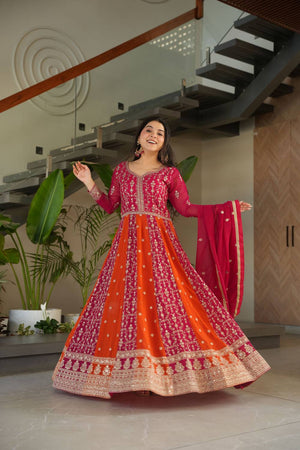 Pink Embroidered Georgette Gown