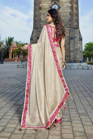 Beige Solid Georgette Saree (ACZ9523)