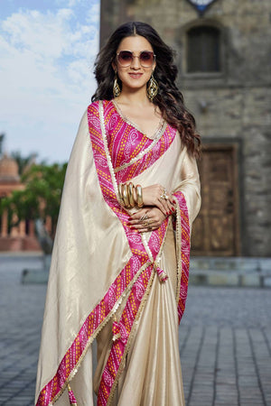 Beige Solid Georgette Saree (ACZ9523)