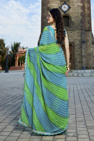 Blue Printed Georgette Saree (ACZ9524)