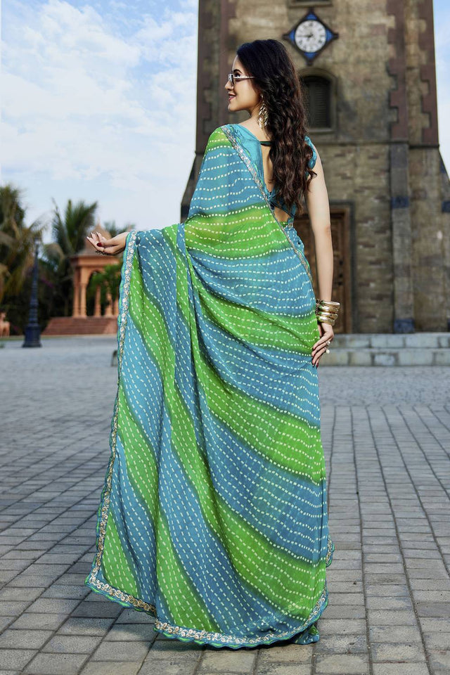 Blue Printed Georgette Saree (ACZ9524)