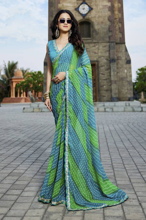 Blue Printed Georgette Saree (ACZ9524)