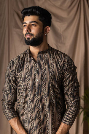 Black Printed Modal Silk Men's Kurta Sets