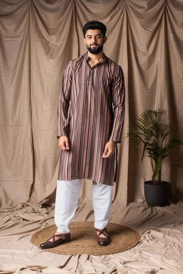 Multi Color Printed Modal Silk Men's Kurta Sets