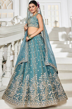 Sea Green Sequin with Embroidered Tissue Lehenga (ACZ9913)