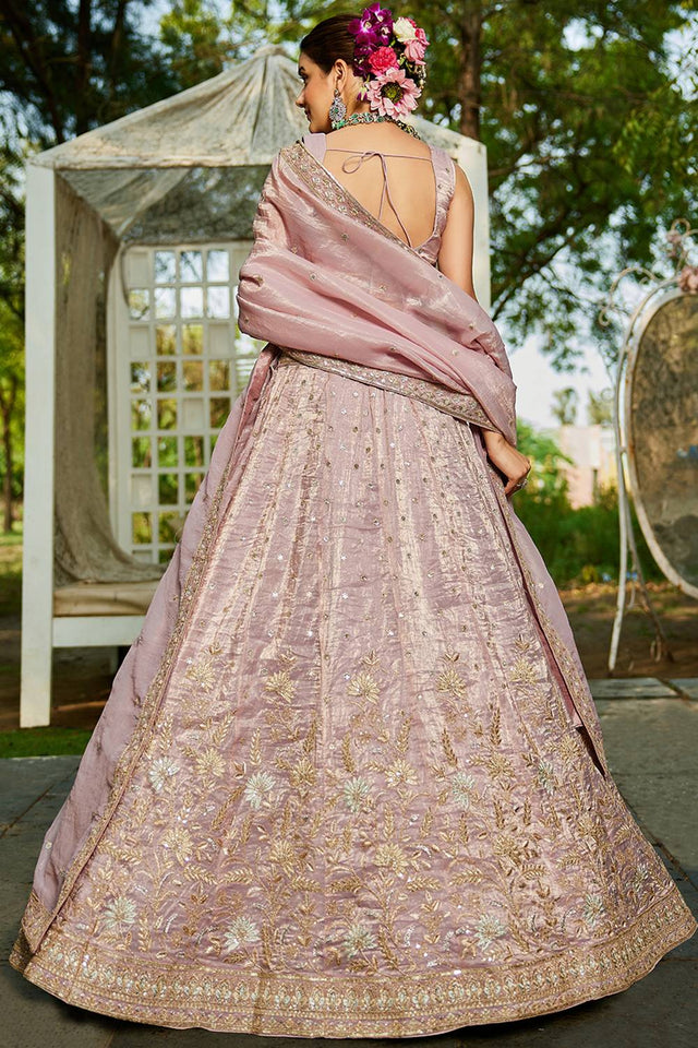 Mauve Sequin with Embroidered Tissue Lehenga (ACZ9914)