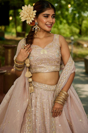 Beige Sequin with Embroidered Tissue Lehenga (ACZ9915)