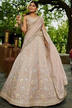 Beige Sequin with Embroidered Tissue Lehenga (ACZ9915)