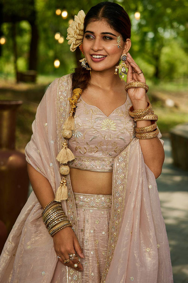 Beige Sequin with Embroidered Tissue Lehenga (ACZ9915)