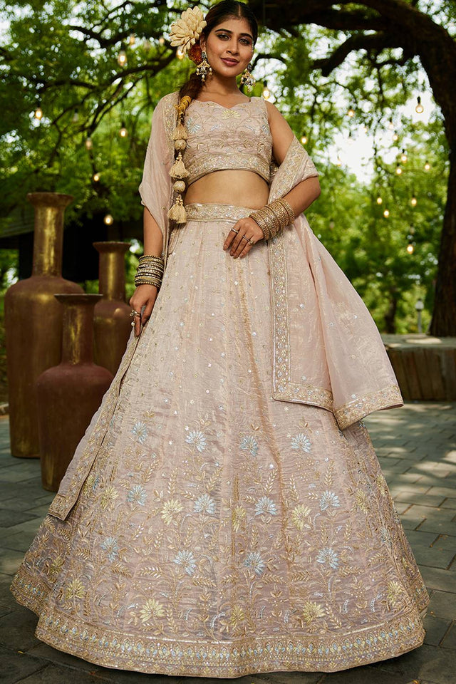 Beige Sequin with Embroidered Tissue Lehenga (ACZ9915)