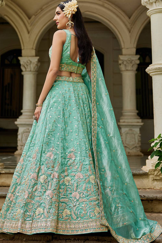 Sea Green Sequin with Embroidered Tissue Lehenga