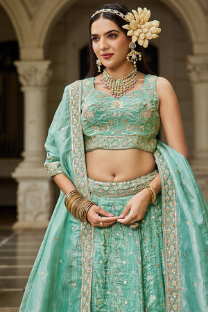 Sea Green Sequin with Embroidered Tissue Lehenga