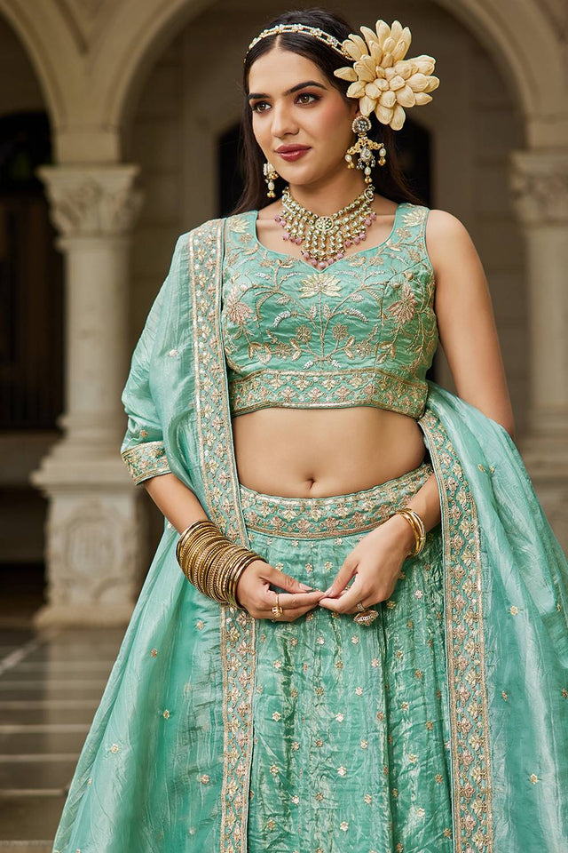 Sea Green Sequin with Embroidered Tissue Lehenga