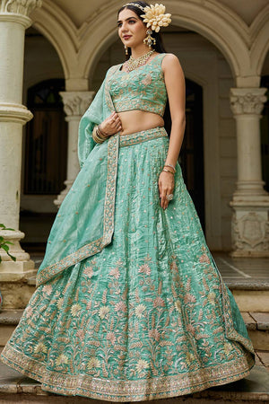 Sea Green Sequin with Embroidered Tissue Lehenga