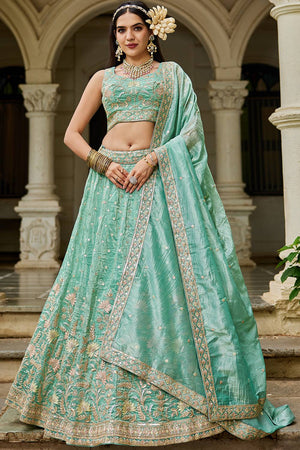 Sea Green Sequin with Embroidered Tissue Lehenga
