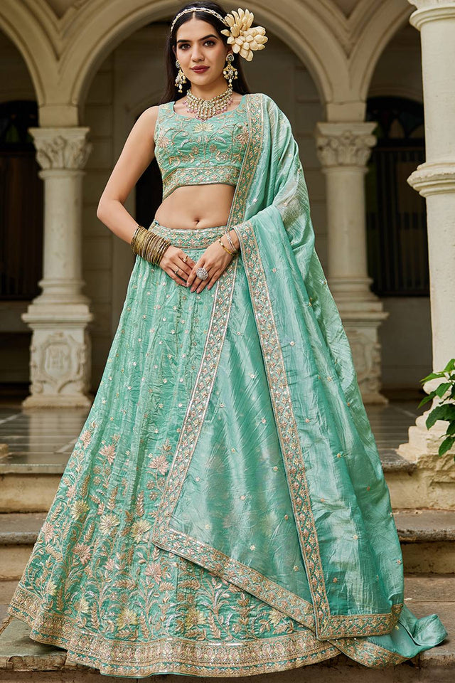 Sea Green Sequin with Embroidered Tissue Lehenga