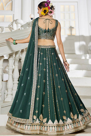Green Sequin with Embroidered Georgette Lehenga (ACZ9917)