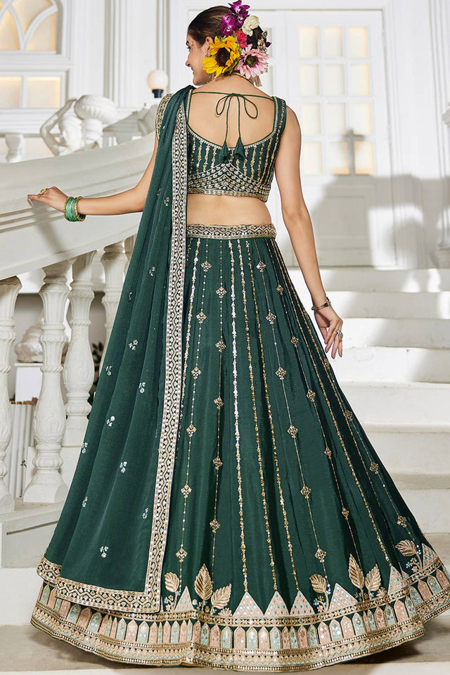 Green Sequin with Embroidered Georgette Lehenga (ACZ9917)