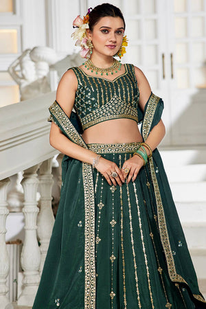 Green Sequin with Embroidered Georgette Lehenga (ACZ9917)