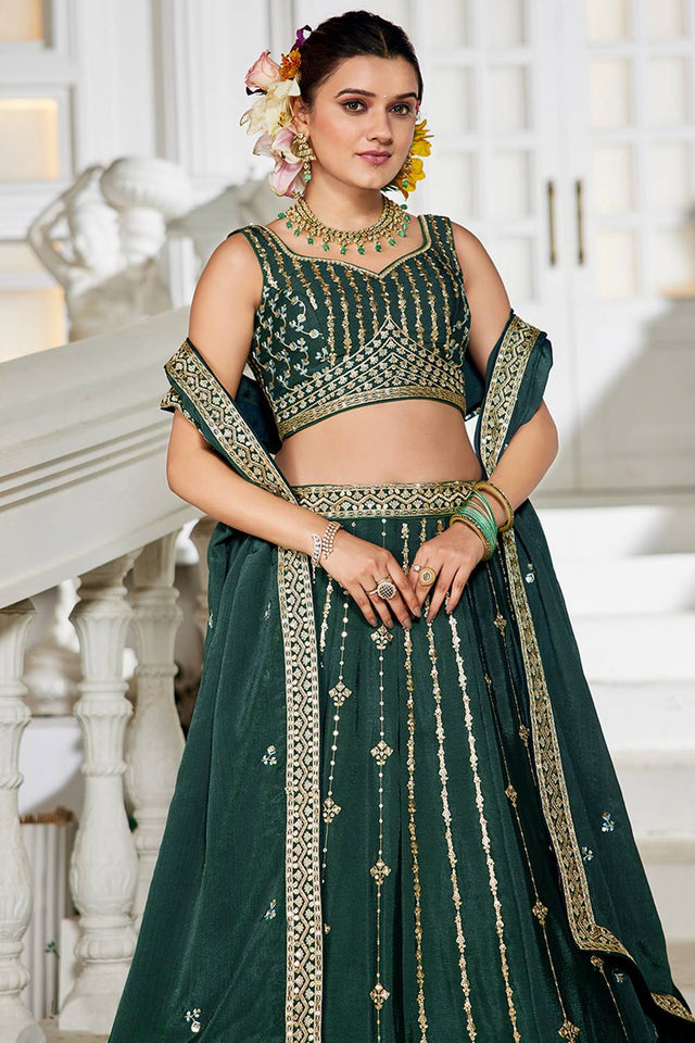 Green Sequin with Embroidered Georgette Lehenga (ACZ9917)