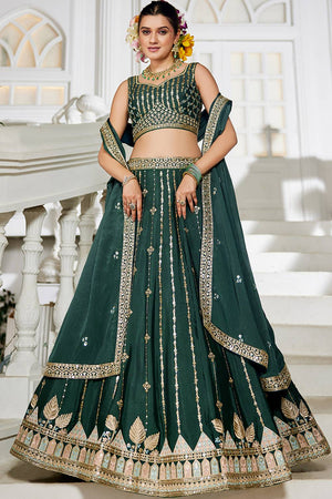 Green Sequin with Embroidered Georgette Lehenga (ACZ9917)