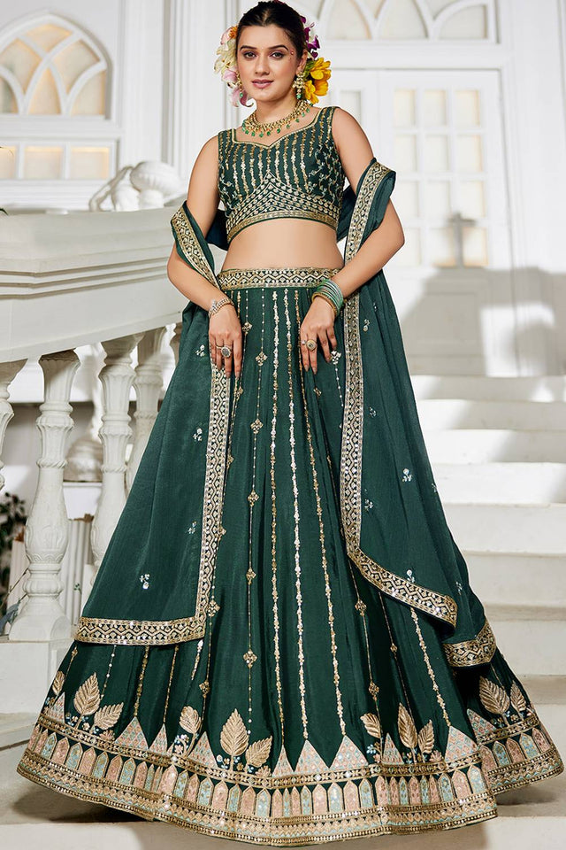 Green Sequin with Embroidered Georgette Lehenga (ACZ9917)